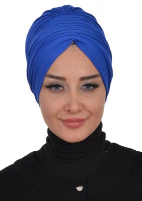 Wilma - Turban En Coton Bleu - Ayse Turban