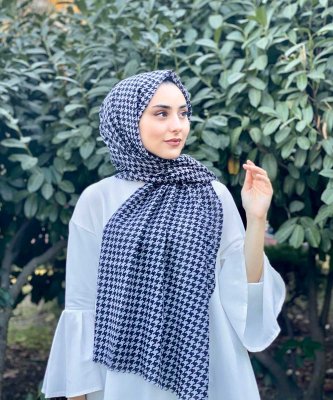Soheila - Hijab En Coton à Motif Noir & Gris