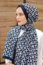 Hijab Twill à Motifs Bleu Marin - Sal Evi