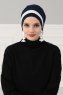 Elsa - Turban En Coton Bleu Marin & Crème
