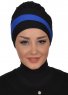 Elsa - Turban En Coton Noir & Bleu