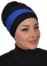 Elsa - Turban En Coton Noir & Bleu