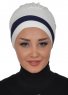 Elsa - Turban En Coton Crème & Bleu Marin