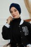 Laura - Turban En Coton Bleu Marin