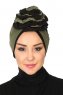 Clara - Turban En Coton Kaki & Noir
