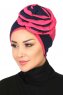 Clara - Turban En Coton Bleu Marin & Fuchsia
