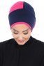 Clara - Turban En Coton Bleu Marin & Fuchsia