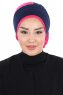 Clara - Turban En Coton Bleu Marin & Fuchsia