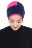 Clara - Turban En Coton Bleu Marin & Fuchsia