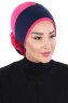 Clara - Turban En Coton Bleu Marin & Fuchsia