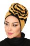 Clara - Turban En Coton Moutarde & Noir