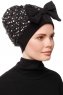 Enfleda - Turban Noir & Gris Clair