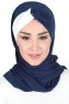 Mikaela - Hijab Coton Pratique Bleu Marin & Crème