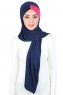 Mikaela - Hijab Coton Pratique Bleu Marin & Fuchsia