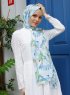 Yumna - Hijab Feuille à Motifs Bleu