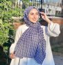 Soheila - Hijab En Coton à Motif Bleu Marin & Blanc