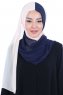 Ylva - Hijab Chiffon Pratique Beige & Bleu Marin