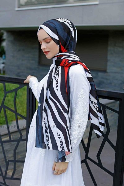 Emel - Hijab à Motifs Bleu Marin & Rouge - Sal Evi