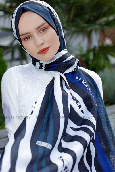 Emel - Hijab à Motifs Bleu Marin & Blanc - Sal Evi
