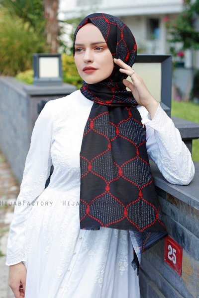 Tutku - Hijab à Motifs Rouge & Noir - Sal Evi