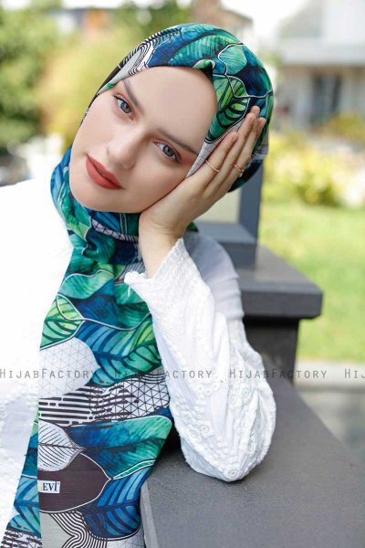 Kader - Hijab à Motifs Vert - Sal Evi