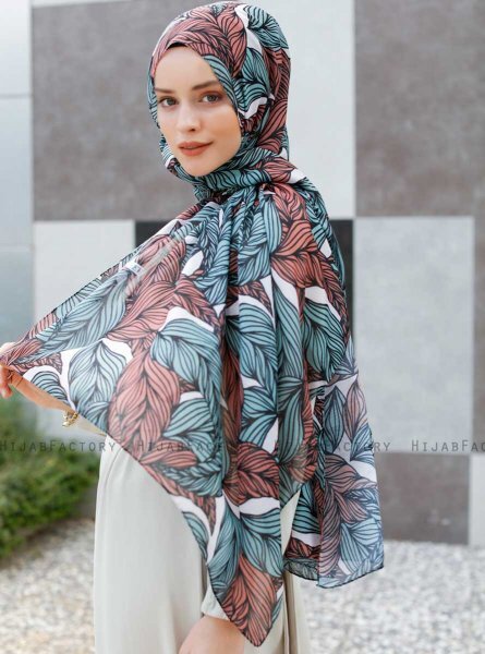 Seyyal - Hijab à Motifs Vert & Rose - Sal Evi