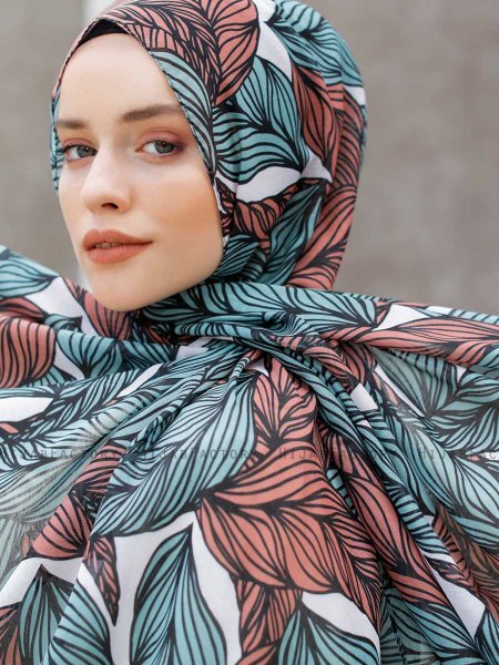 Seyyal - Hijab à Motifs Vert & Rose - Sal Evi
