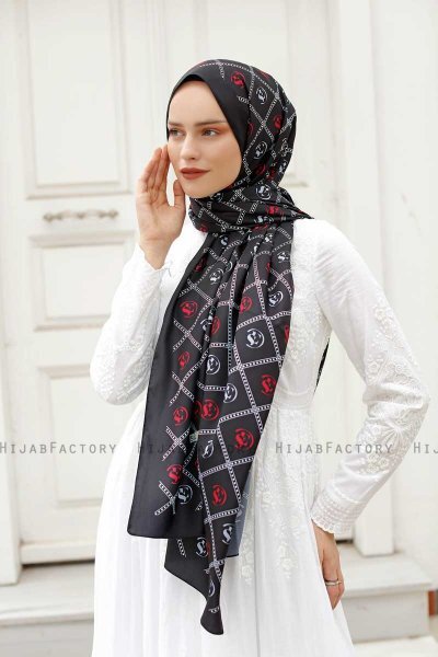 Hijab Twill à Motifs Rouge - Sal Evi
