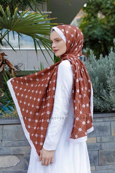 Hijab Twill à Motifs Cannelle - Sal Evi