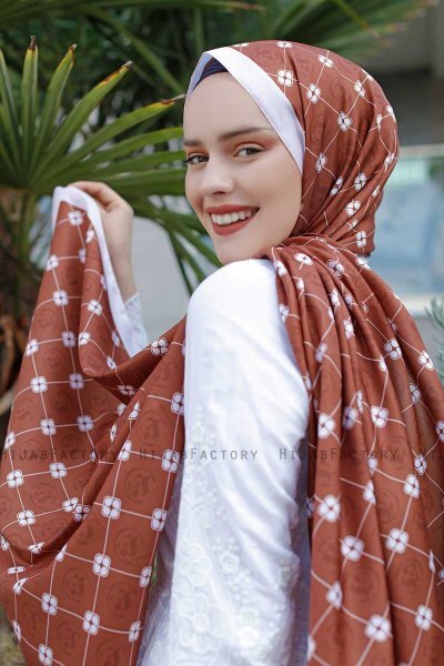 Hijab Twill à Motifs Cannelle - Sal Evi