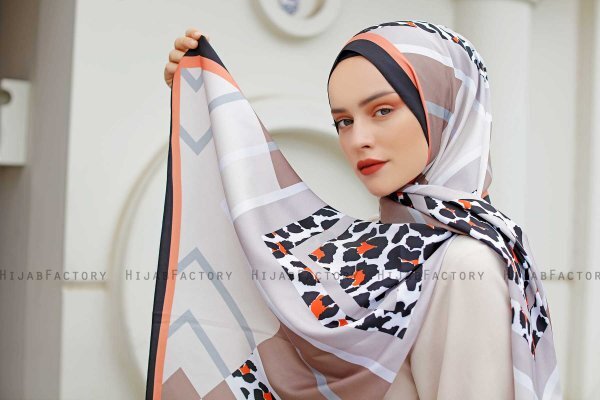 Hijab Twill à Motifs Orange - Sal Evi