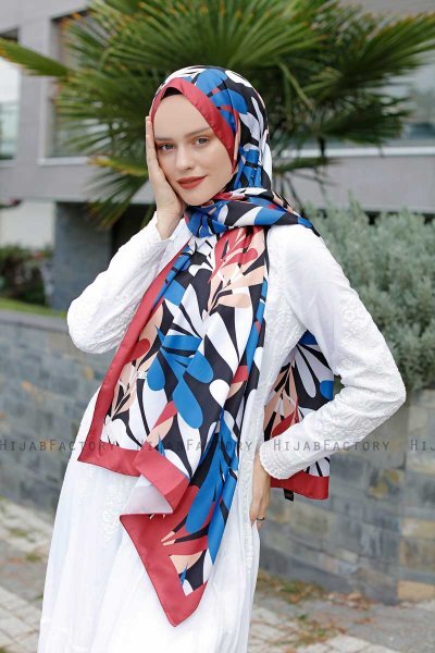 Hijab Twill à Motifs Bleu - Sal Evi