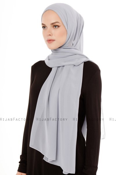 Derya - Hijab Pratique Chiffon Gris Clair