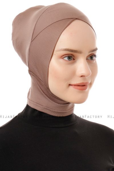 Elnara - Bonnet Cross Hijab Taupe Foncé