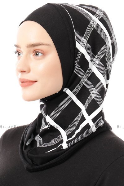 Ekose Plain - Hijab Al Amira One-Piece Noir & Blanc