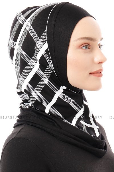 Ekose Plain - Hijab Al Amira One-Piece Noir & Blanc