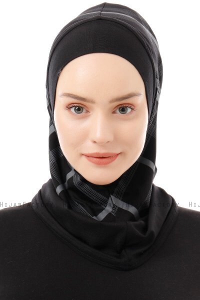 Ekose Plain - Hijab Al Amira One-Piece Noir & Gris Clair