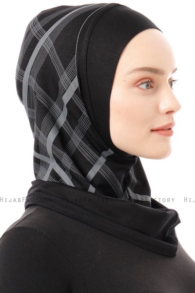 Ekose Plain - Hijab Al Amira One-Piece Noir & Gris Clair