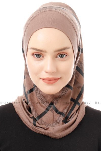 Ekose Plain - Hijab Al Amira One-Piece Taupe Foncé