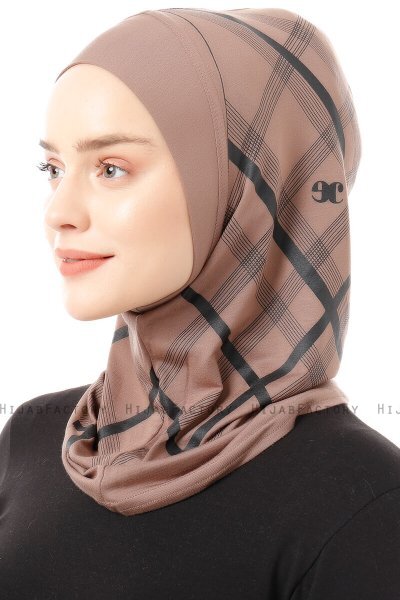 Ekose Plain - Hijab Al Amira One-Piece Taupe Foncé