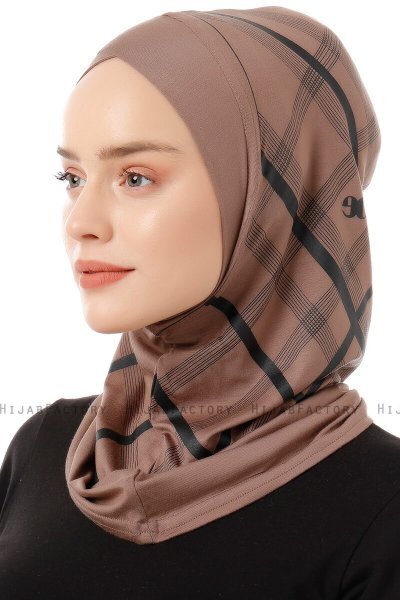 Ekose Cross - Hijab Al Amira One-Piece Taupe Foncé