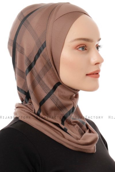 Ekose Cross - Hijab Al Amira One-Piece Taupe Foncé