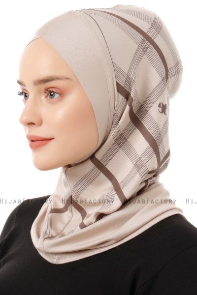 Ekose Cross - Hijab Al Amira One-Piece Taupe Clair