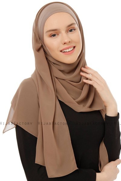 Alara Plain - Hijab Chiffon One Piece Taupe Foncé