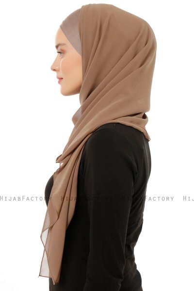 Alara Plain - Hijab Chiffon One Piece Taupe Foncé