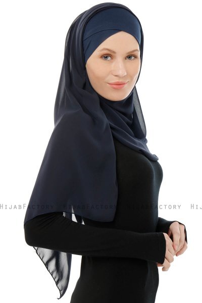 Alara Cross - Hijab Chiffon One Piece Bleu Marin