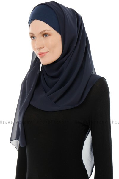 Alara Cross - Hijab Chiffon One Piece Bleu Marin
