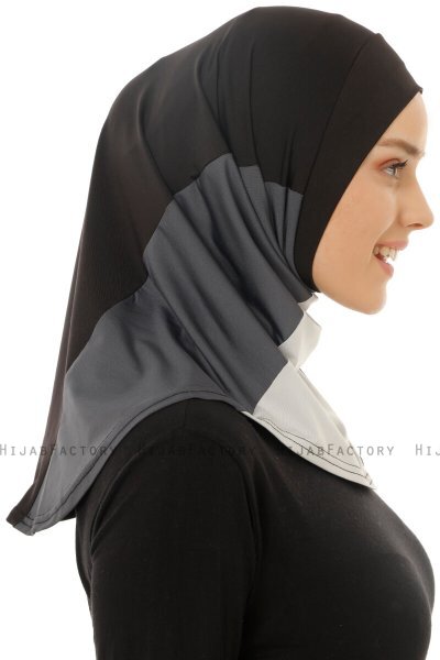 Esin - Hijab One-Piece Noir & Gris Clair & Anthracite