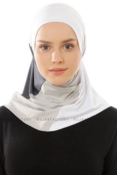 Esin - Hijab One-Piece Blanc & Gris Clair & Anthracite