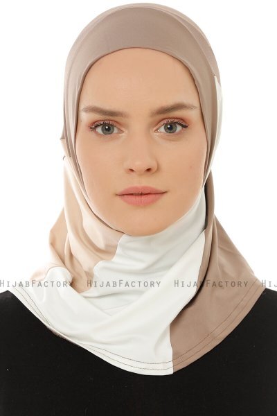 Esin - Hijab One-Piece Taupe Foncé & Creme & Taupe Clair